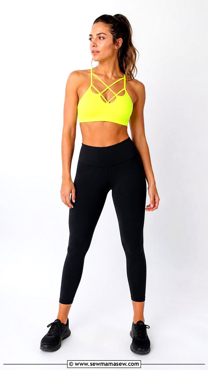 Neon Yellow Sports Bra and Black 78 Leggings - 20 Barry's Bootcamp outfit ideas