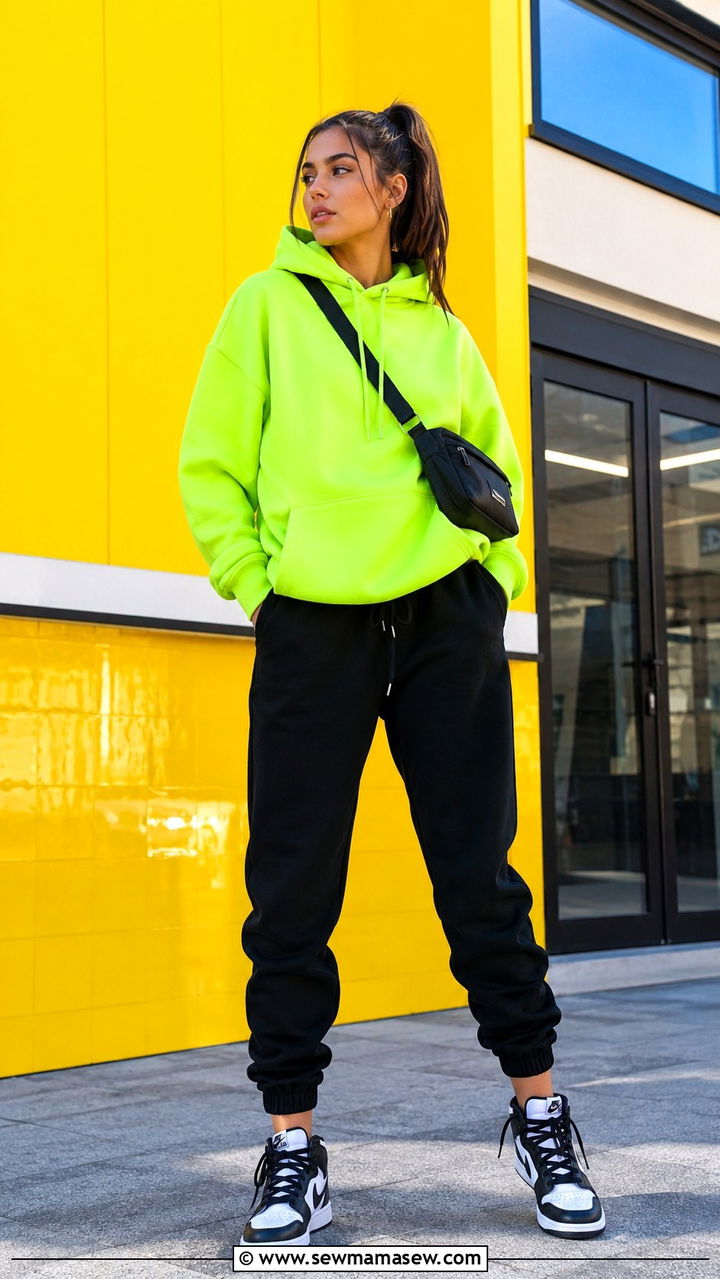 Neon hoodie and joggers outfit - 30 Hoodie and joggers outfit ideas