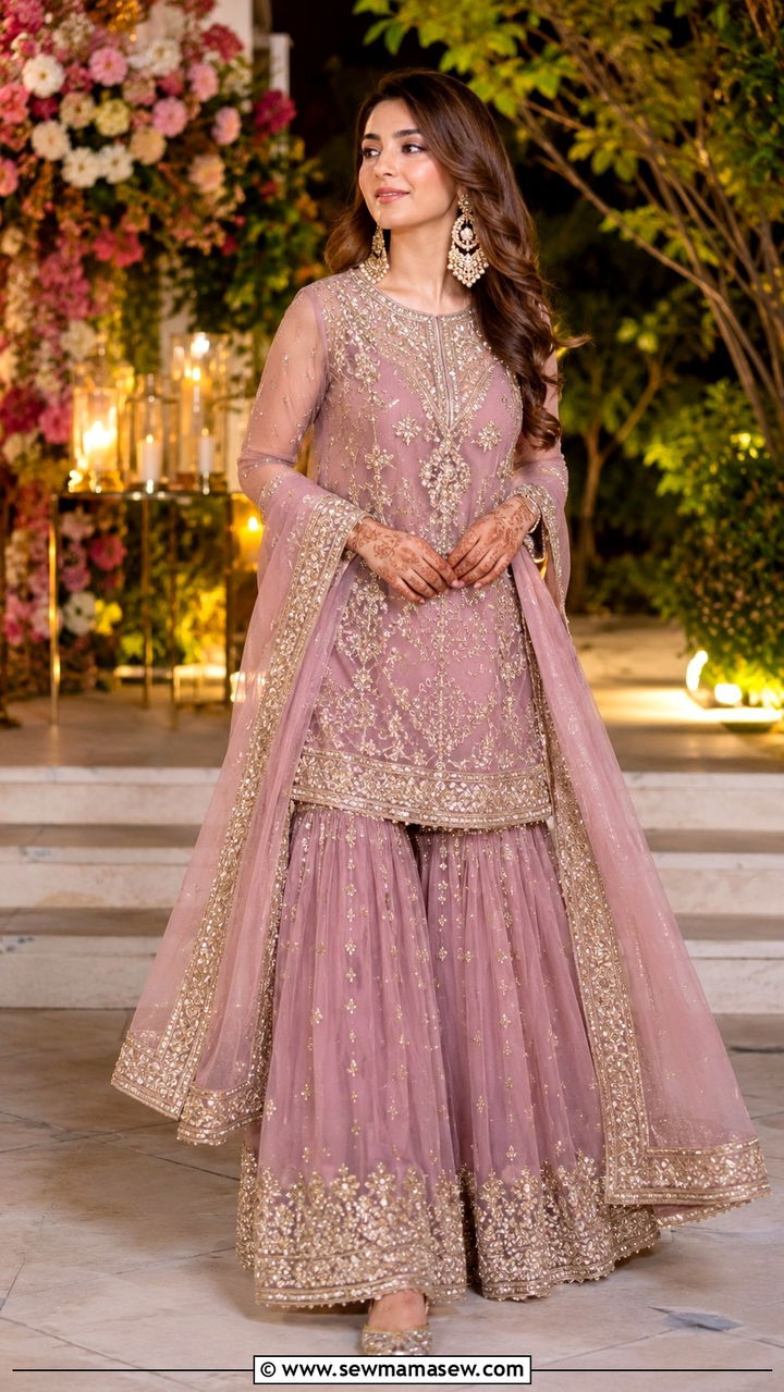 Net Gharara Outfit With Heavy Borders - 25 Mehndi outfit ideas 2026