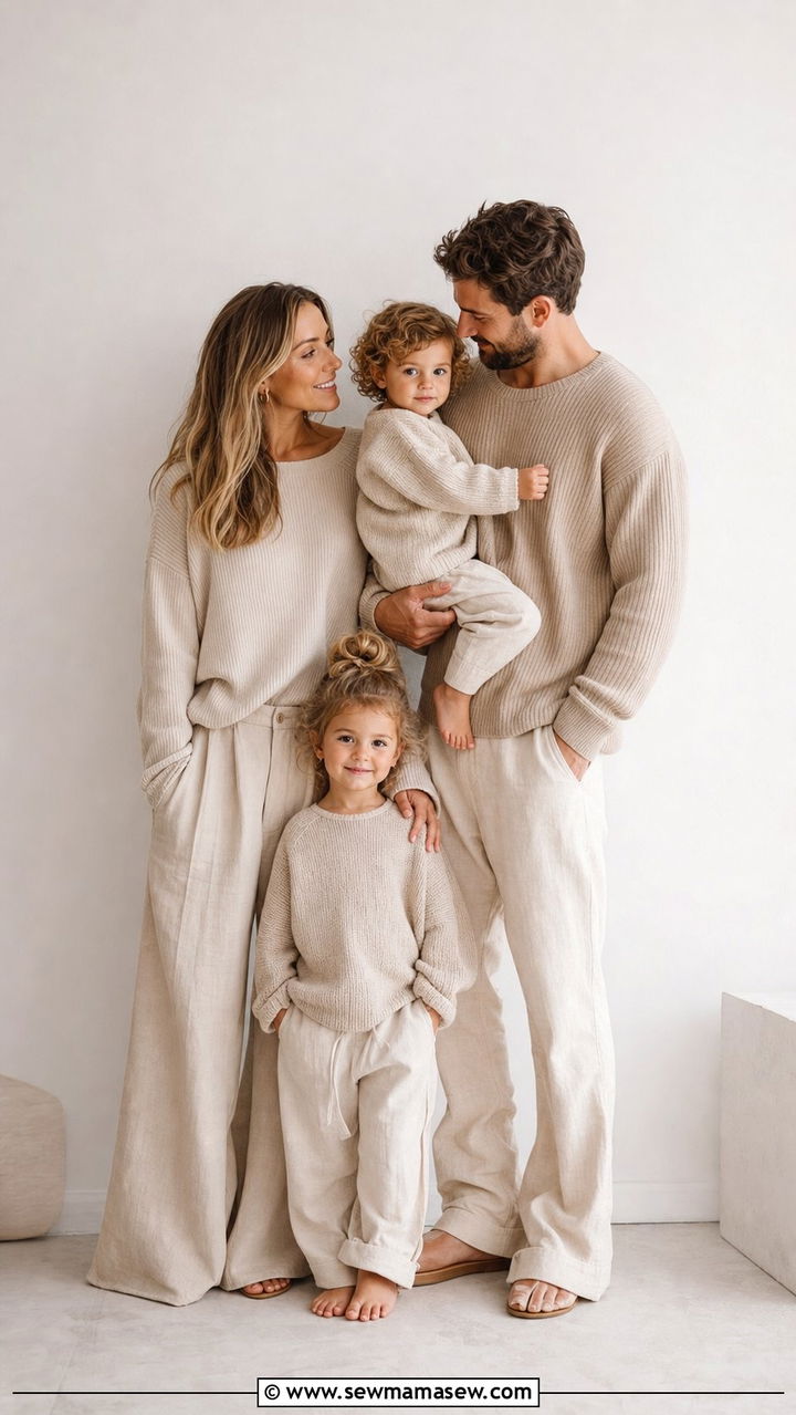 Neutral Beige Monochrome Family Photo Outfit - 25 Family photo outfit ideas matching