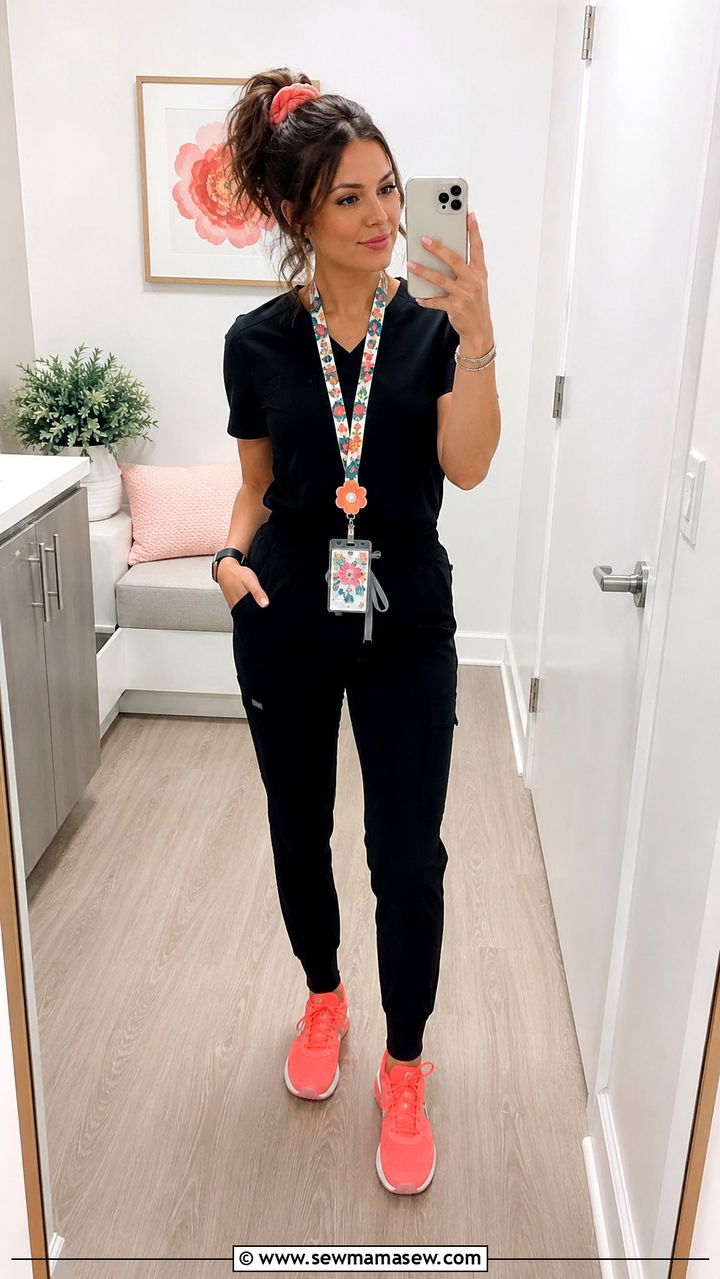 Neutral Beige Scrub Set with Colorful Compression Socks - 30 Spring outfit ideas for nurse