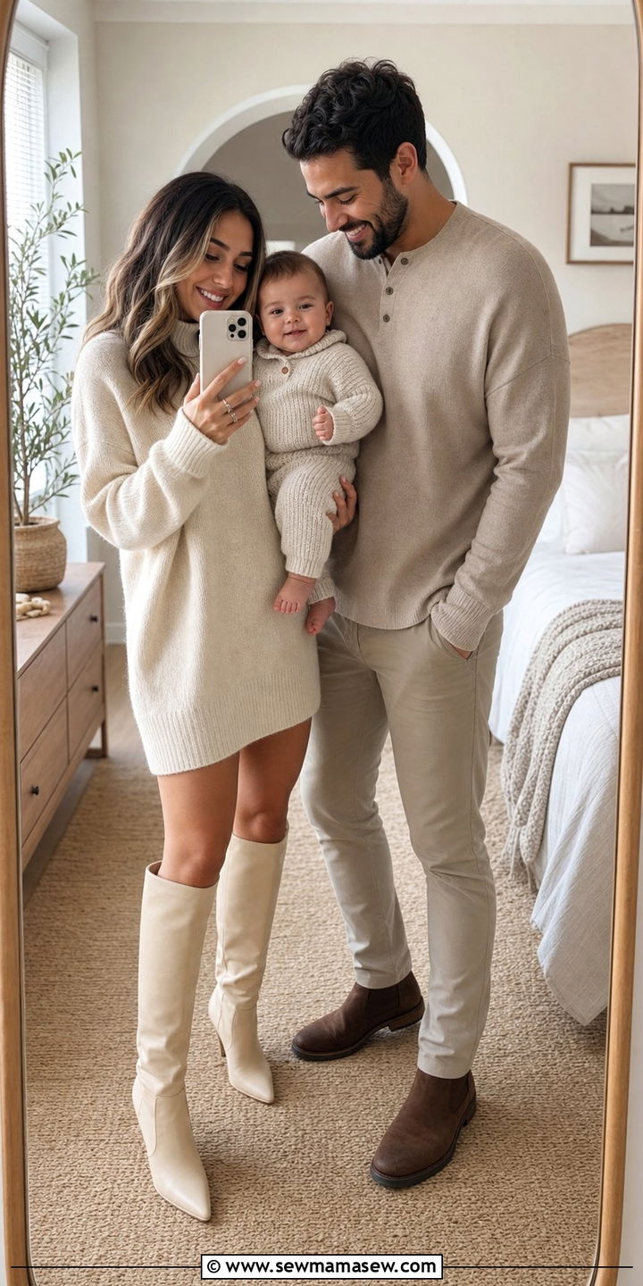 Neutral Beige and Cream Coordinated Family Outfit - 25 cute family photo outfits