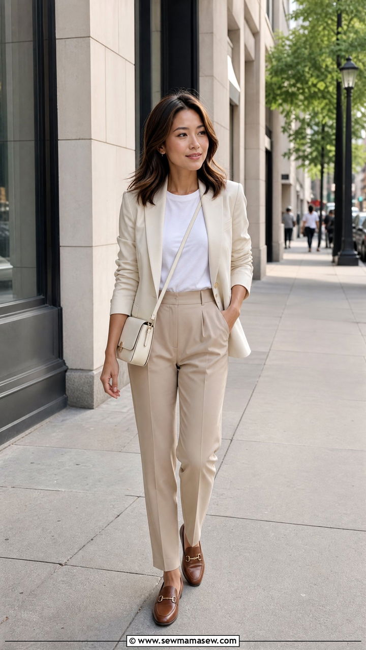 Neutral Blazer and Loafers Outfit - 25 Quiet luxury outfit ideas petite