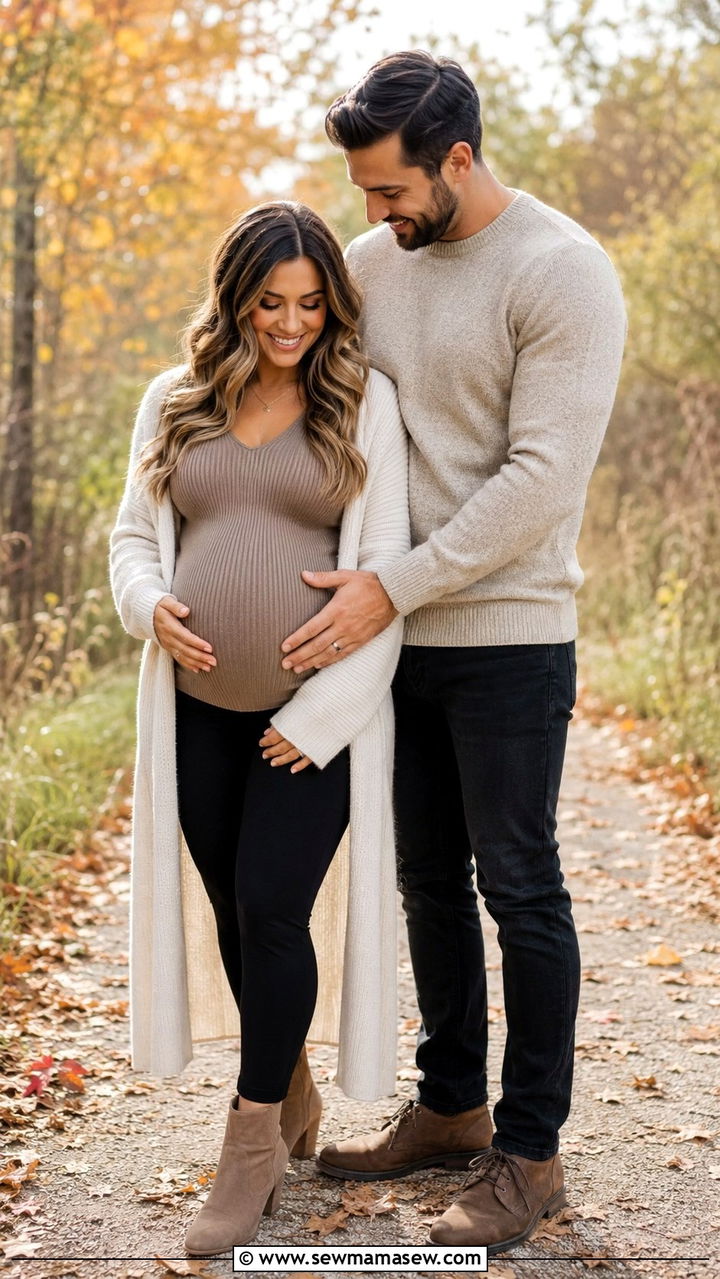 Neutral Bodysuit And Long Cardigan - 20 Baby announcement photo outfit ideas