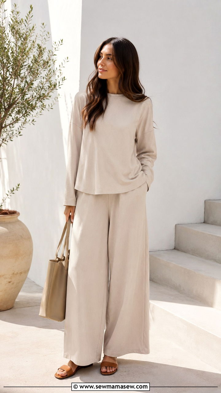 Neutral Co Ord Set with Wide Leg Trousers - 30 Modest outfit ideas 2026
