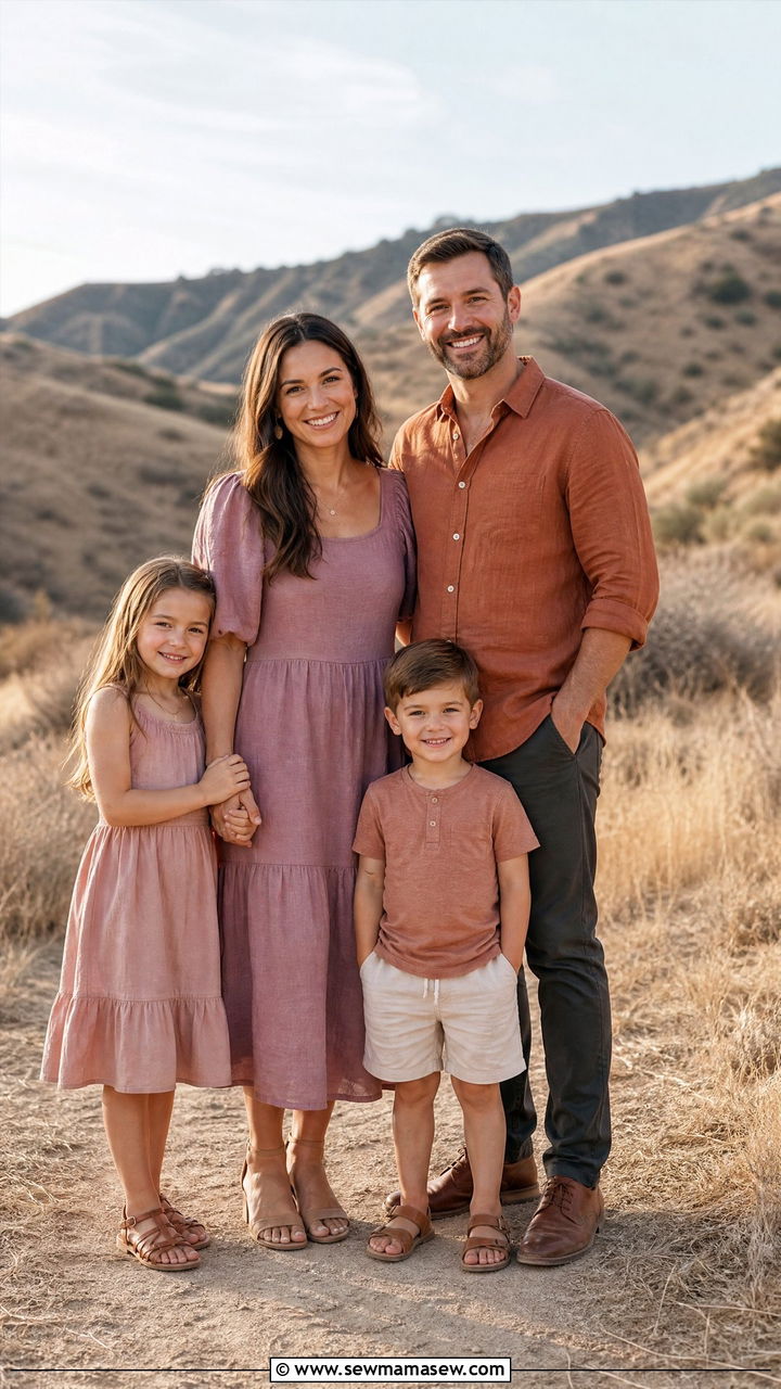 Neutral Earthy Palette with Rust and Mauve Family Outfits - 30 summer family photoshoot outfit ideas