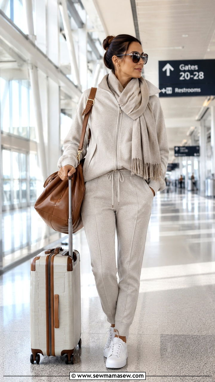 Neutral Elevated Tracksuit for Long Haul Travel - 25 Quiet luxury outfit ideas for travel