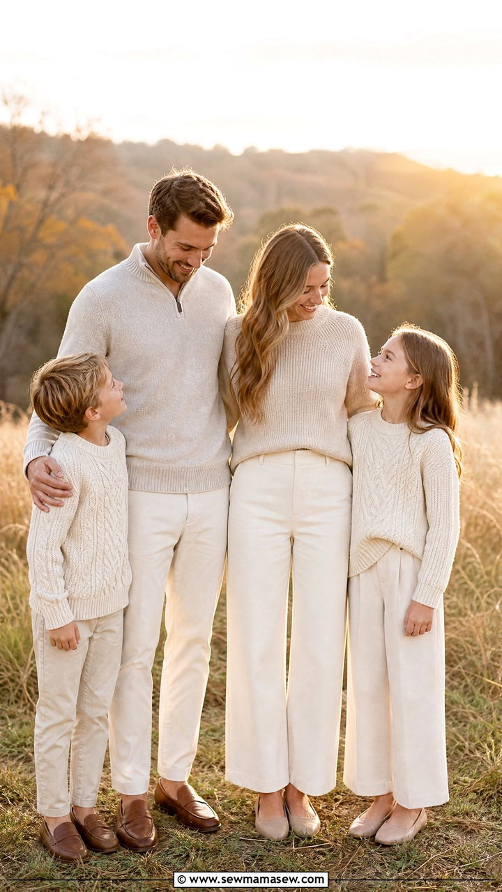 Neutral Family Photo Outfits With Cream Knits - 30 classy family photo outfits