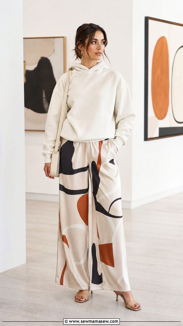 Neutral Hoodie With Printed Pants - 35 How to style a hoodie