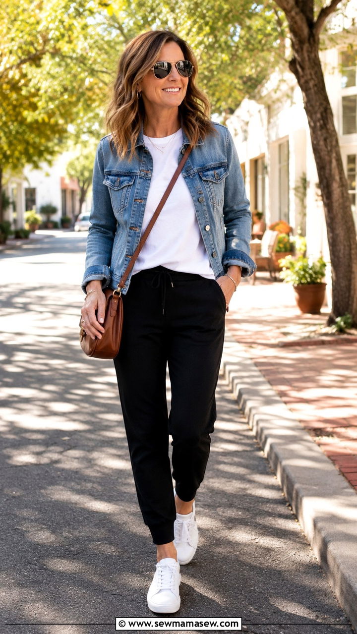 Neutral Joggers With Graphic Tee And Birkenstocks - 30 joggers outfits for women over 40