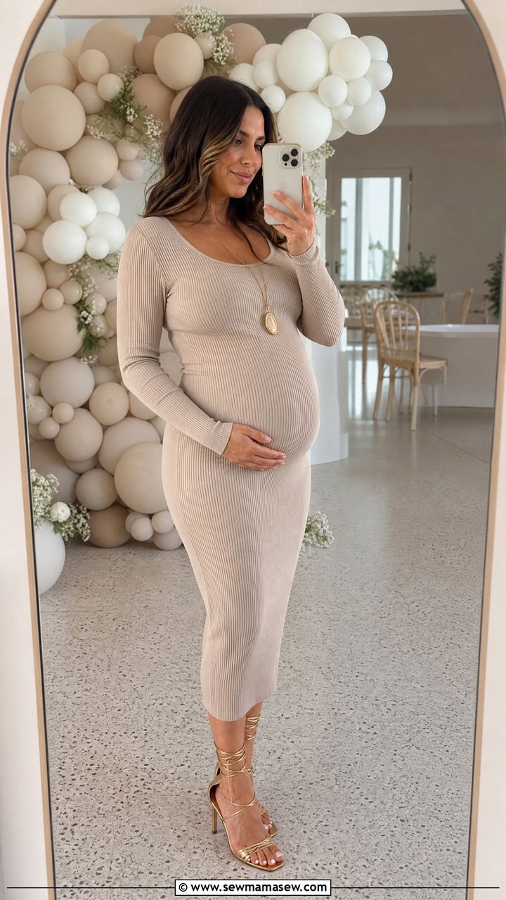 Neutral Knit Bodycon Dress Gender Reveal - 30 Gender reveal photo outfit ideas