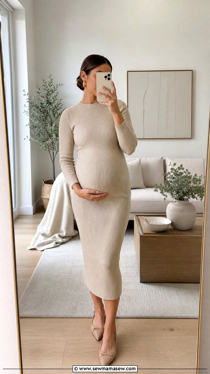 Neutral Knit Bodycon Dress for Gender Reveal - 25 Maternity outfit ideas for gender reveal