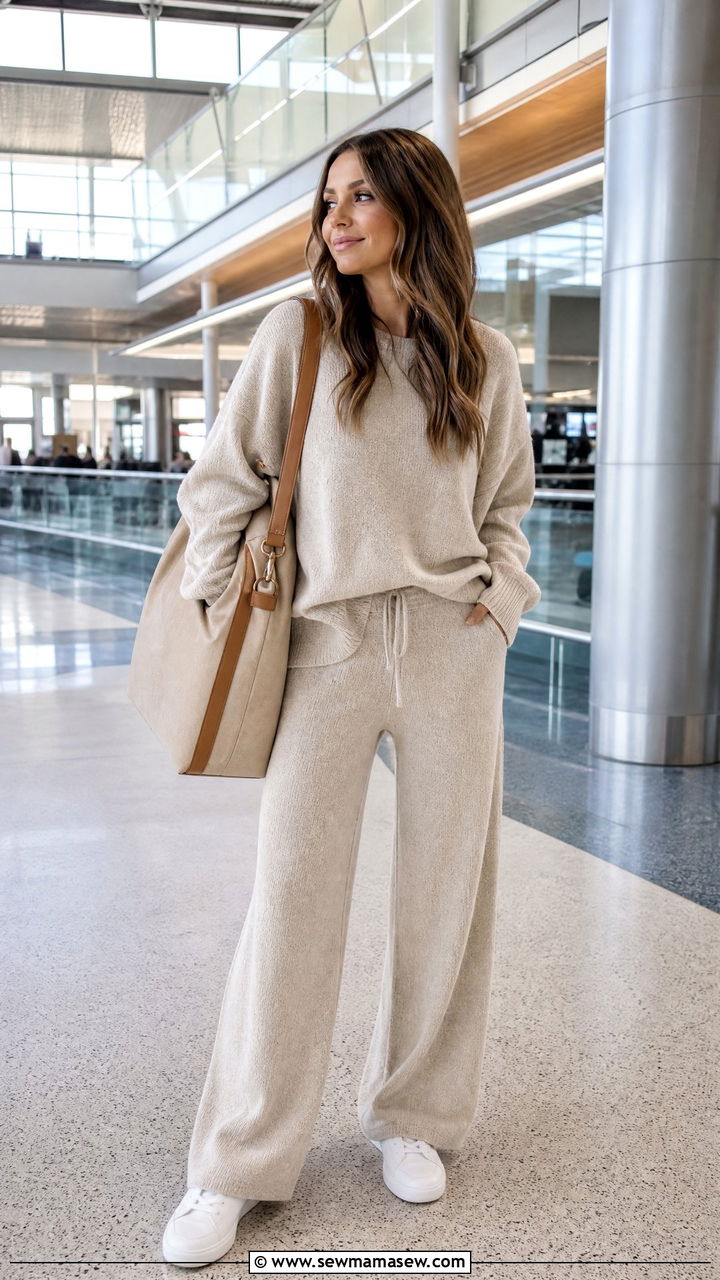 Neutral Knit Lounge Set For Travel Outfit - 40 Sharm El Sheikh outfit ideas