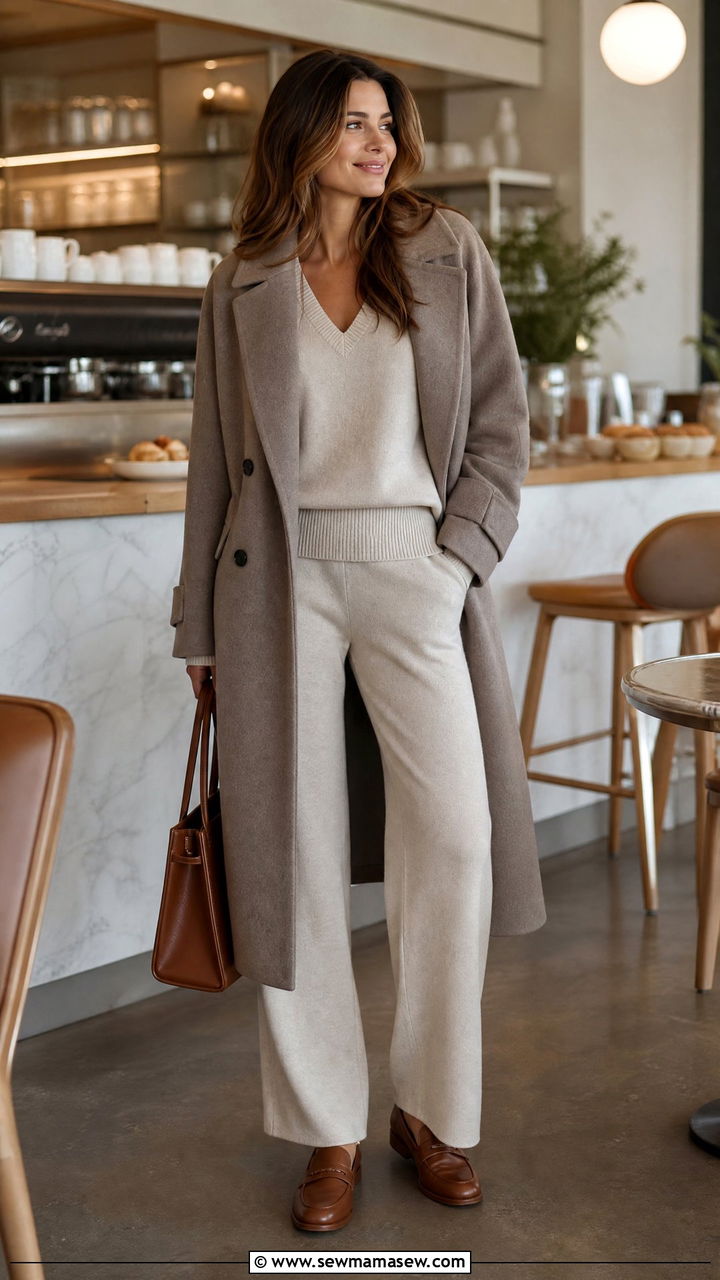 Neutral Knit Set And Loafers Outfit - 25 Carry on only outfit ideas