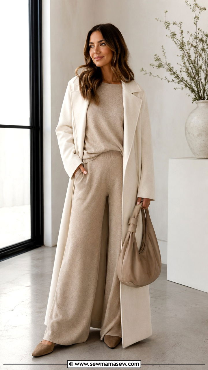 Neutral Knit Set with a Lightweight Duster - 25 Modest outfit ideas spring 2026