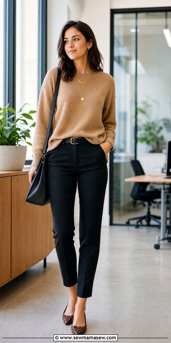 Neutral Knit Top and Slim Ankle Trousers Outfit - 35 Business casual outfits for first job