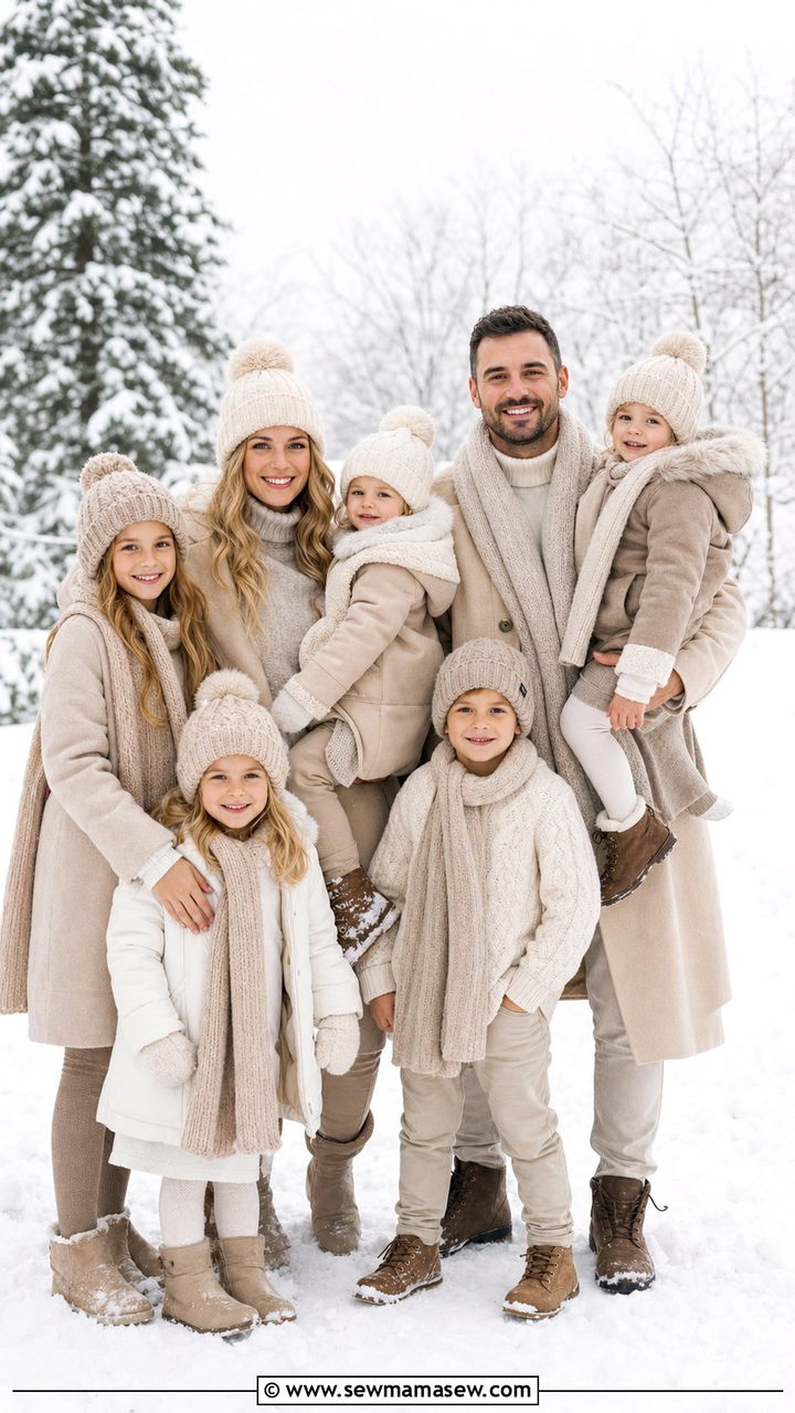 Neutral Knit and Cozy Layer Winter Outfit - 25 Family photo outfits for large families