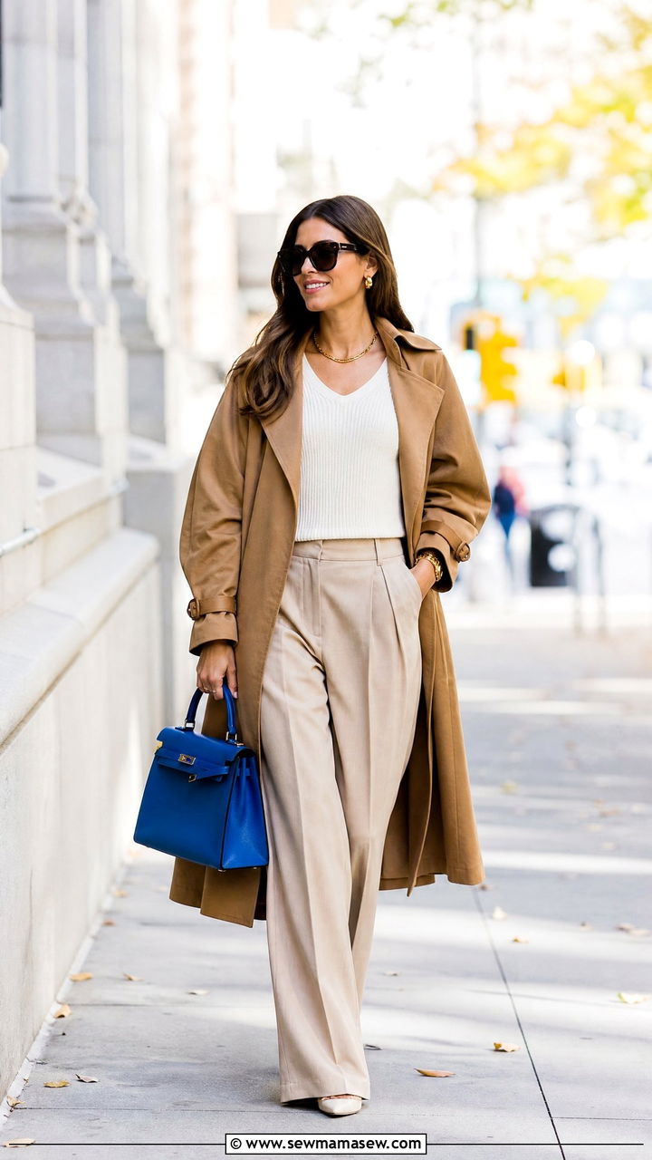 Neutral Layers With A Pop Of Color Outfit - 30 classy transitional outfits