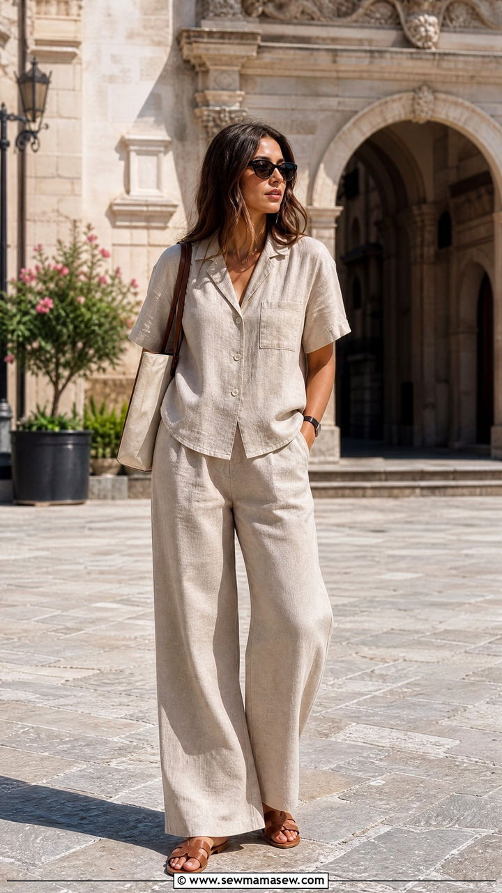 Neutral Linen Matching Co Ord Set - 30 summer european outfit ideas