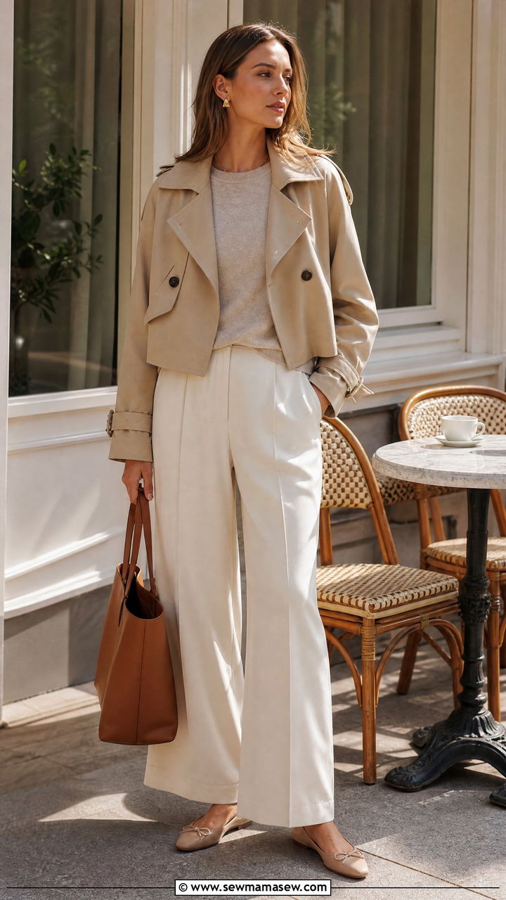 Neutral Monochrome Cropped Trench Coat Outfit - 20 how to style cropped trench coat