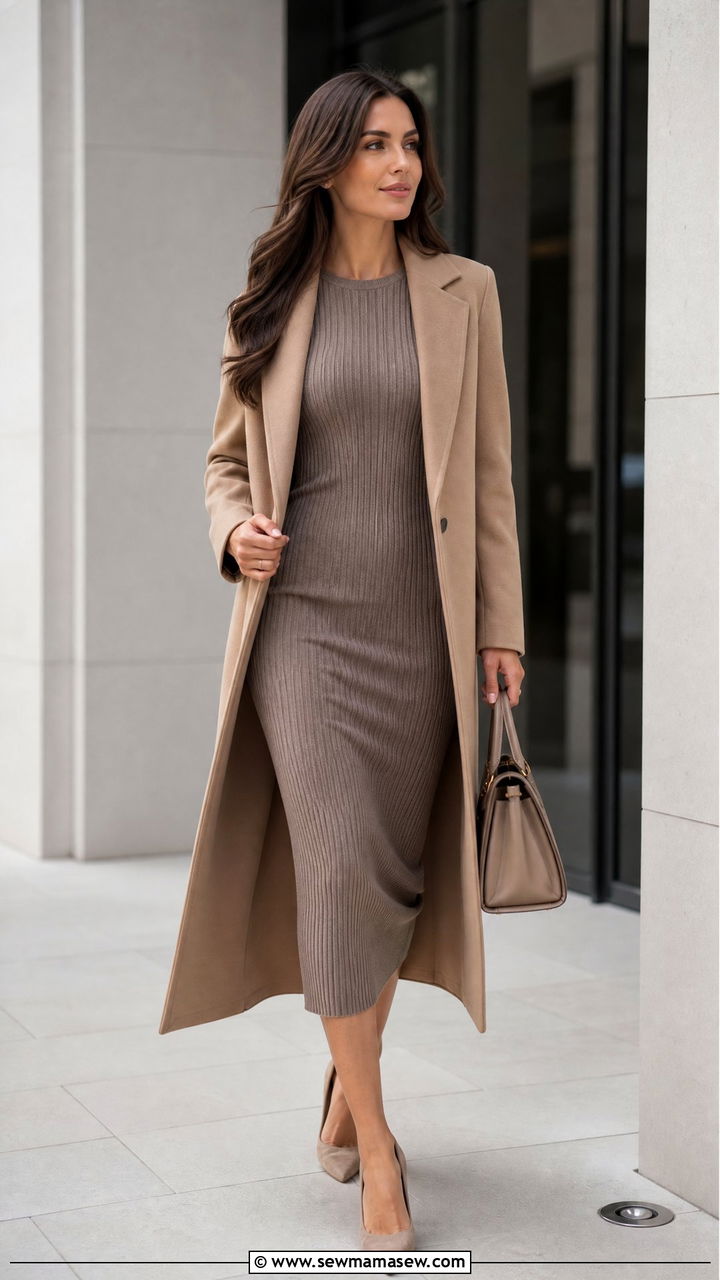 Neutral Monochrome Midi Dress Outfit - 35 midi dress outfit ideas for women
