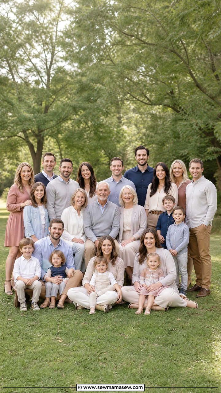 Neutral Palette With Accent Hues For Extended Family Photos - 30 family photo outfits ideas