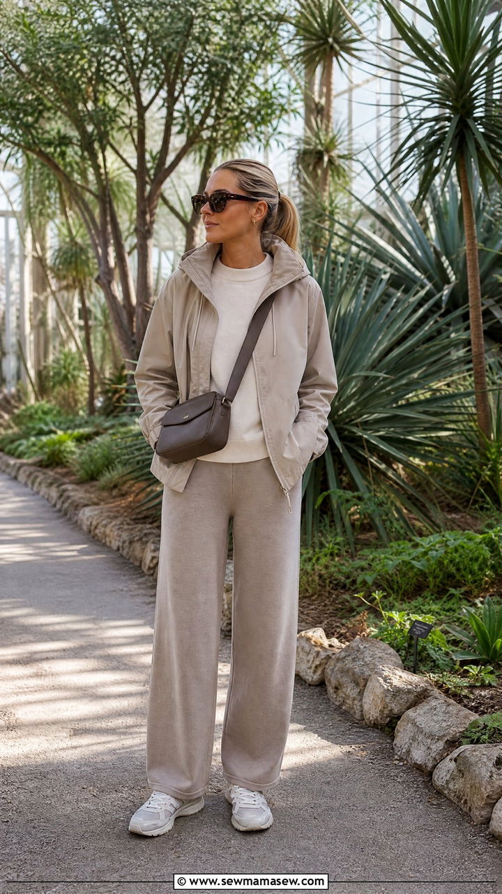 Neutral Shell and Knit Trousers Outfit - 25 Gorpcore outfit ideas 2026