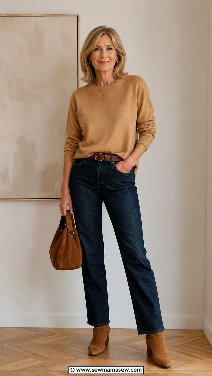 Neutral Sweater and Jeans Outfit - 30 Trendy outfits for women over 50