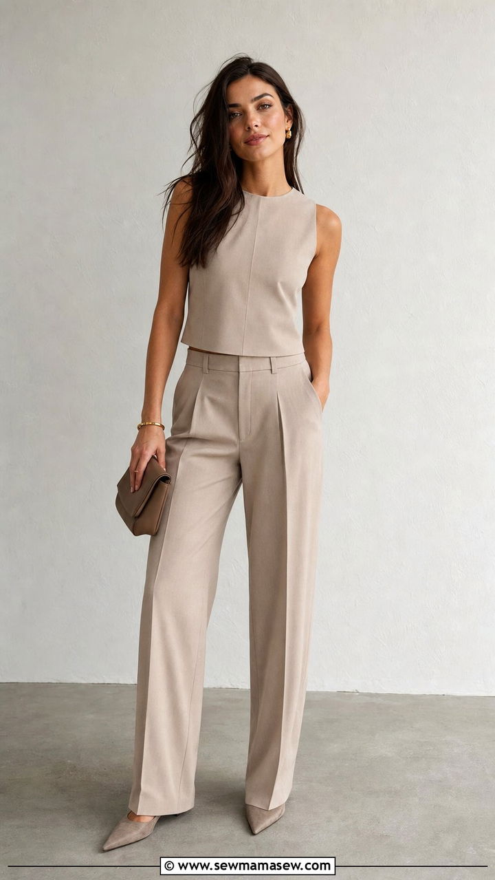 Neutral Tailored Two Piece Dinner Set - 25 dinner outfits inspo