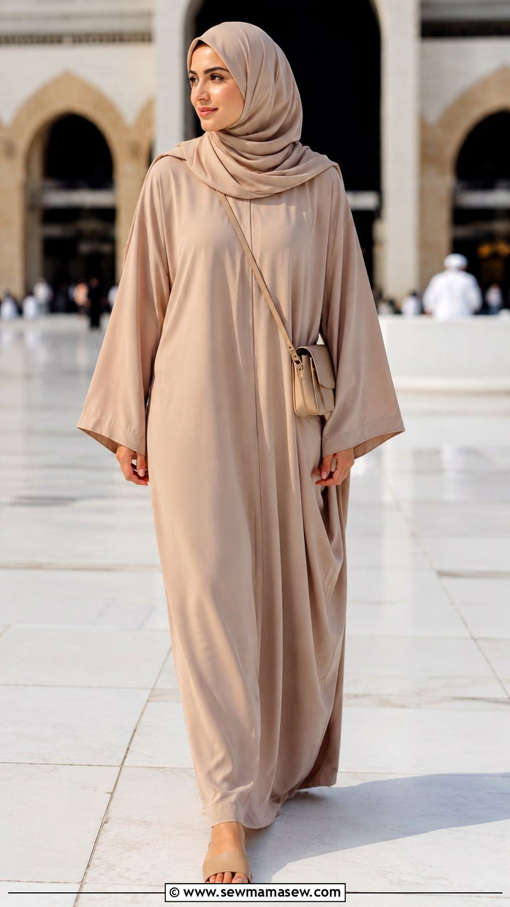 Neutral Tone Abaya with Crossbody Bag for Umrah - 30 Modest outfit ideas for Umrah