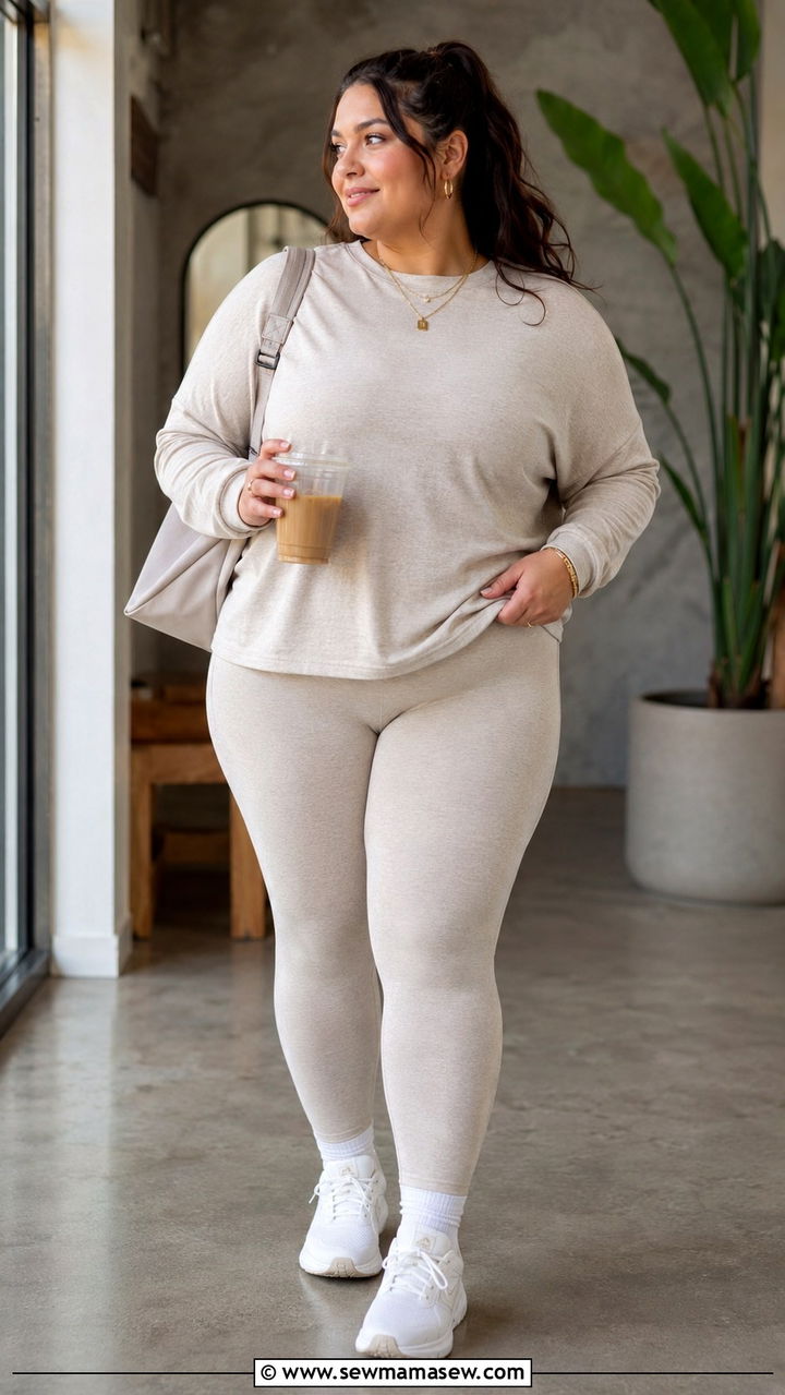 Neutral Toned Monochrome Athleisure Look - 30 Gym outfit ideas plus size