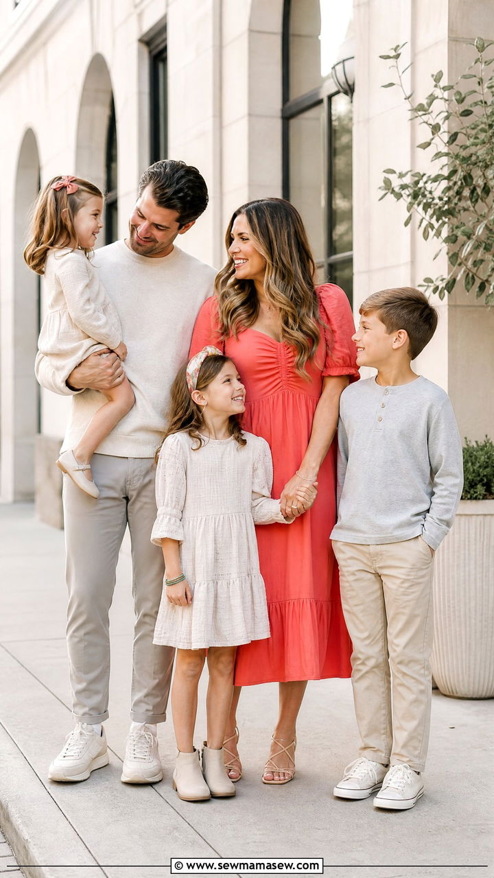 Neutral Tones With A Pop Of Color Family Photo Outfits - 30 Elegant family photo outfit ideas