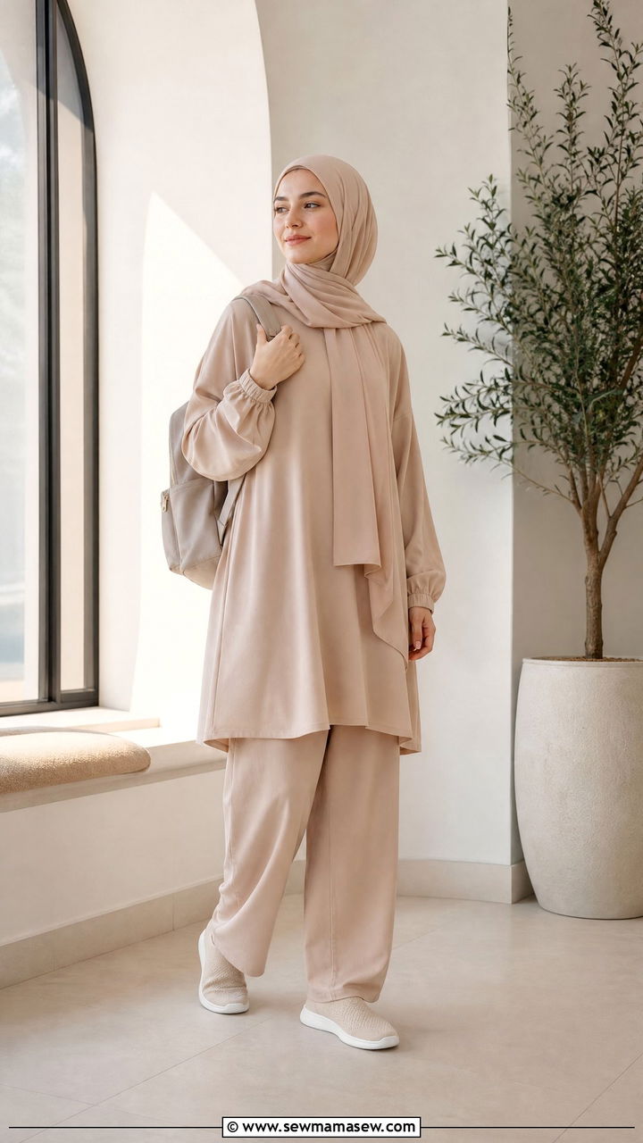 Neutral Two Piece Prayer Set With Slip On Sneakers - 25 March Ramadan outfit ideas