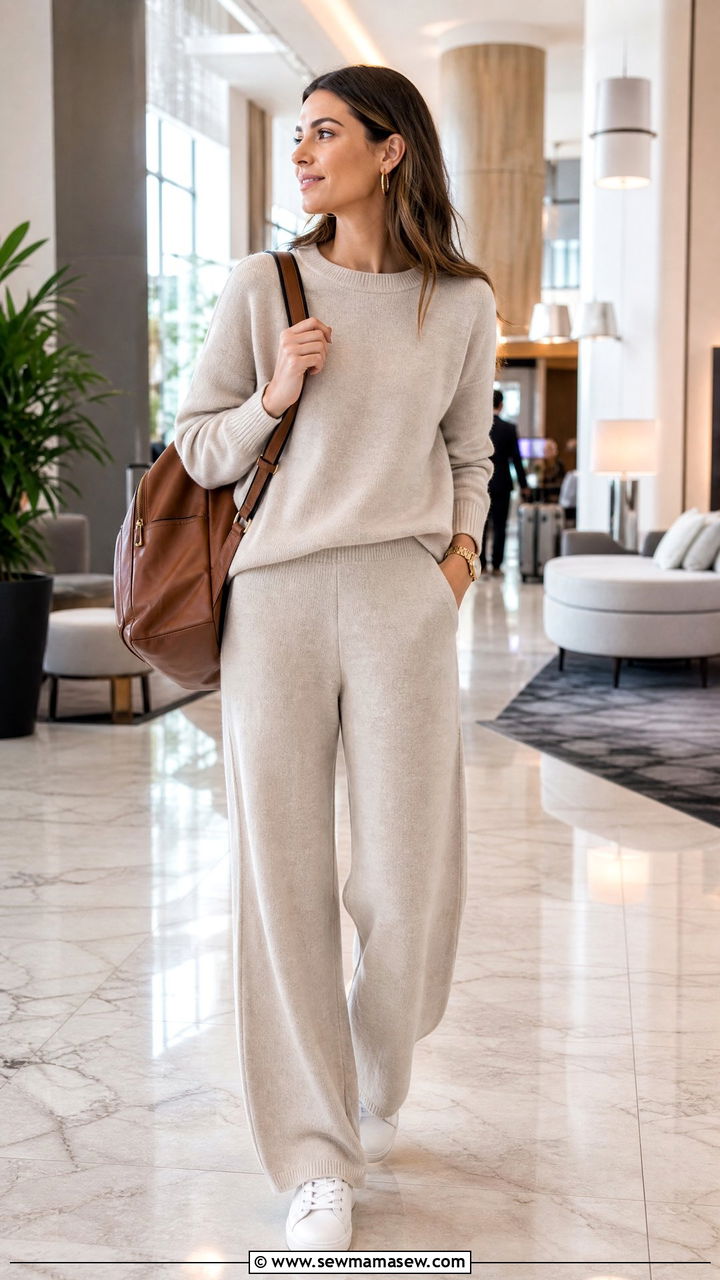 Neutral Two Piece Set With Clean Sneakers For Conference Planners - 30 Event planner outfit ideas