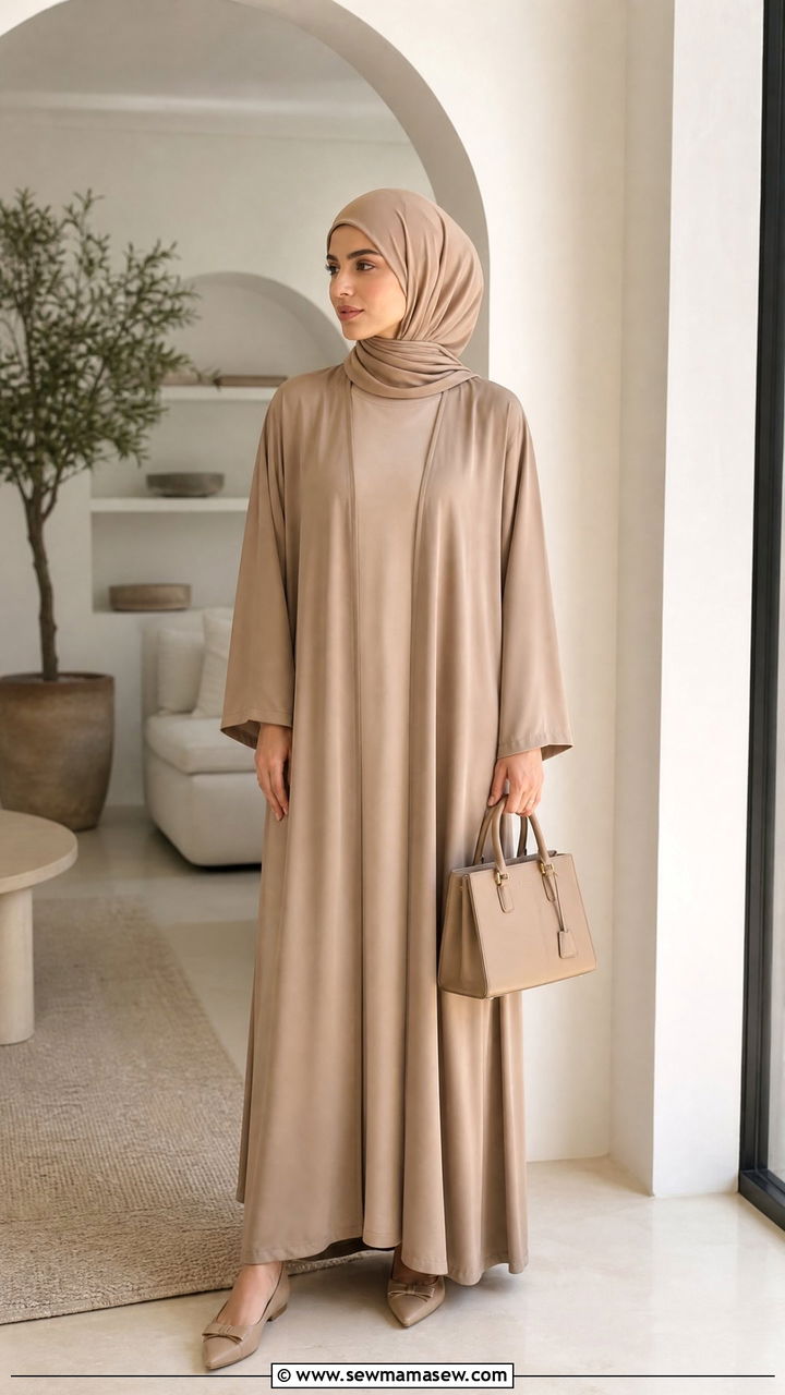 Neutral abaya with tonal hijab - 30 Modest capsule wardrobe 2026