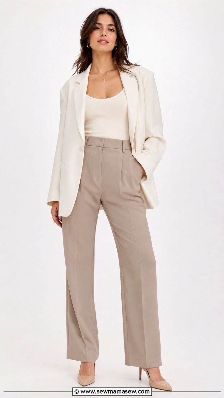 Neutral blazer with tailored trousers and pumps - 30 Spring capsule wardrobe