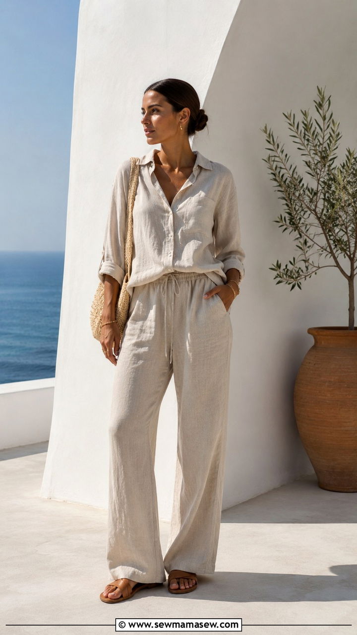 Neutral co ord set travel outfit - 30 Minimalist outfit ideas for travel