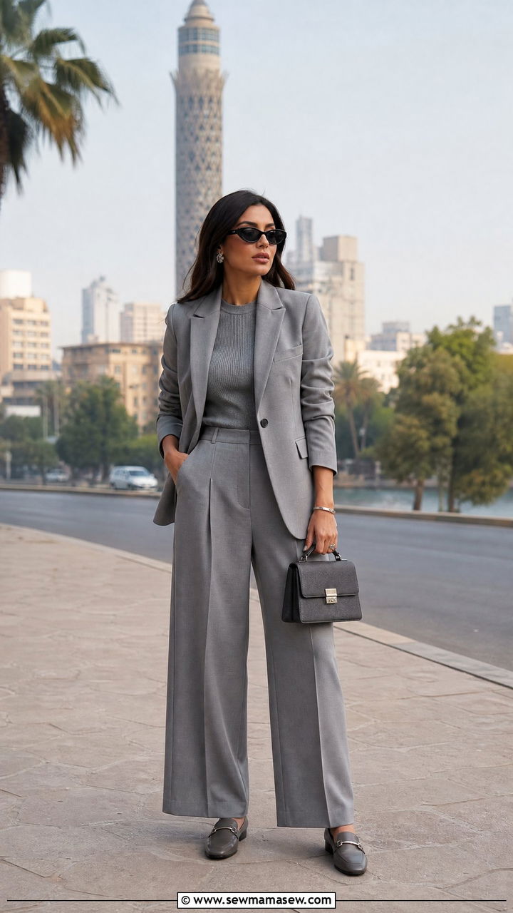 Neutral grey monochrome co ord set outfit - 25 Cairo outfit ideas