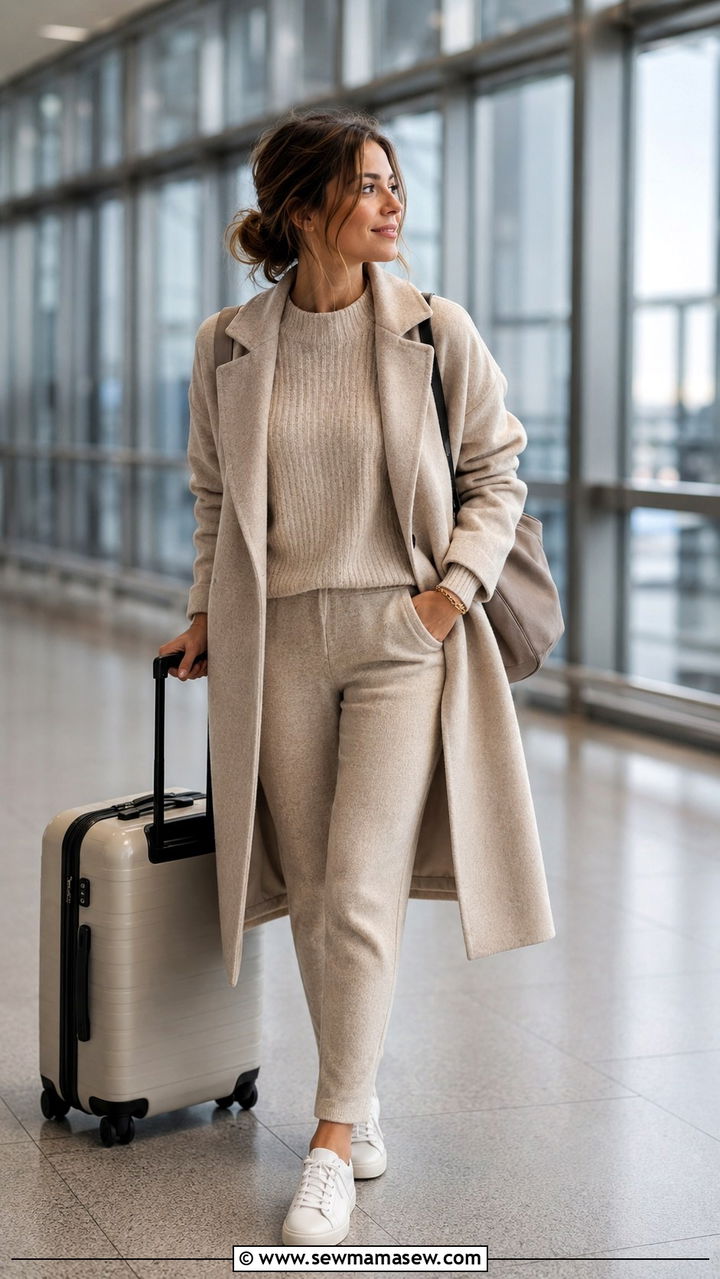 Neutral knit set with sneakers outfit - 25 Petite Parisian outfit ideas