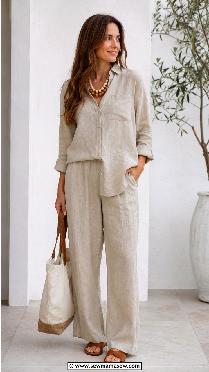 Neutral linen co ord set - 30 June Father's Day outfit ideas