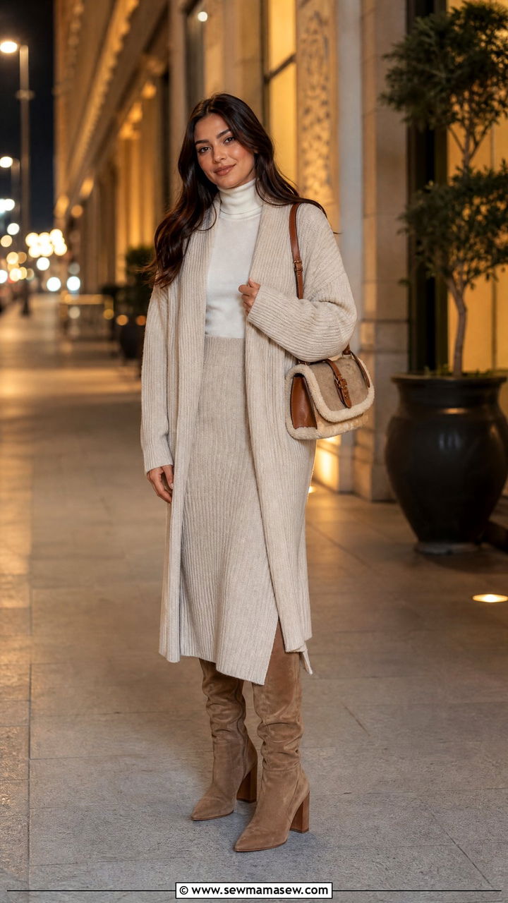Neutral ribbed knit co ord midi set outfit - 25 Cairo outfit ideas