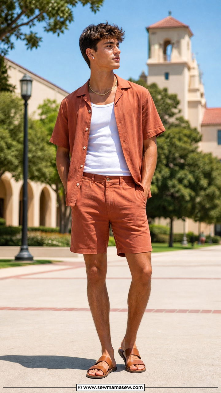 Neutral short sleeve matching set outfit - 30 Summer capsule wardrobe for college