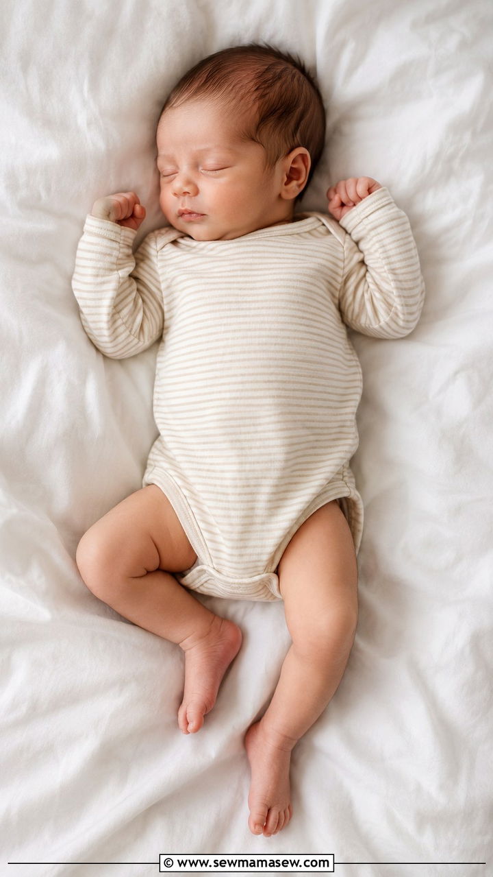 Neutral striped onesie newborn photo look - 20 Newborn lifestyle photo outfit ideas