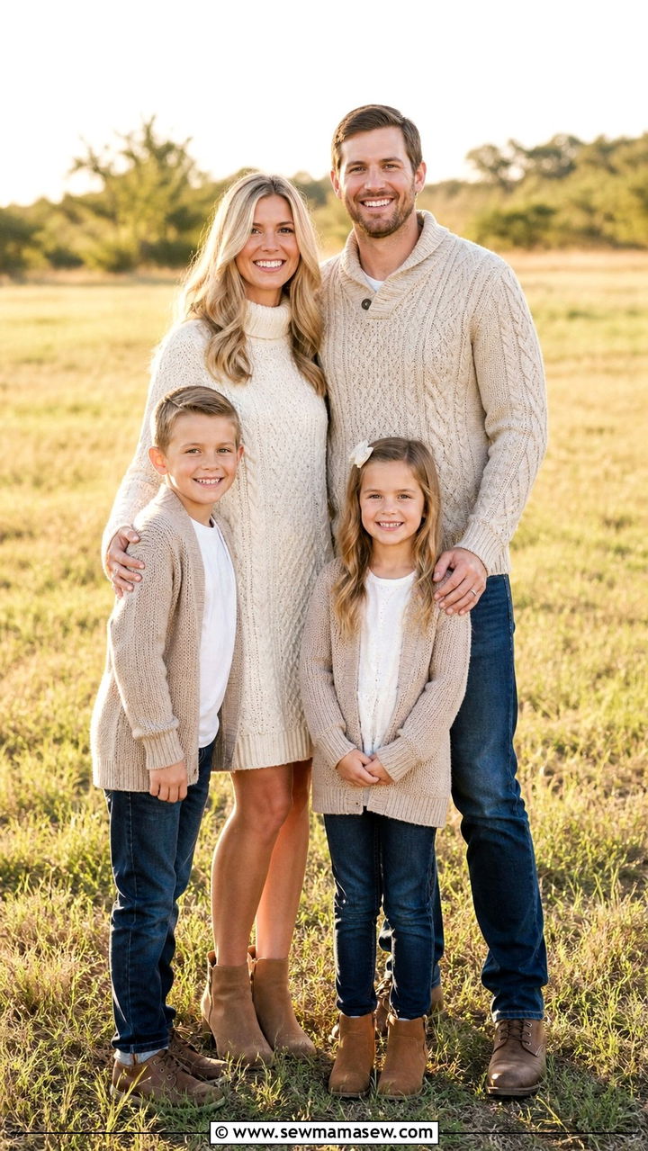 Neutral tones and layered textures family photo outfits - 40 Family photo outfit ideas