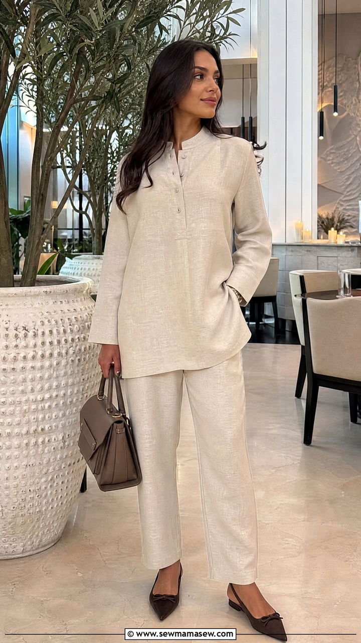 Neutral two piece set with pointed flats - 25 Rabat outfit ideas