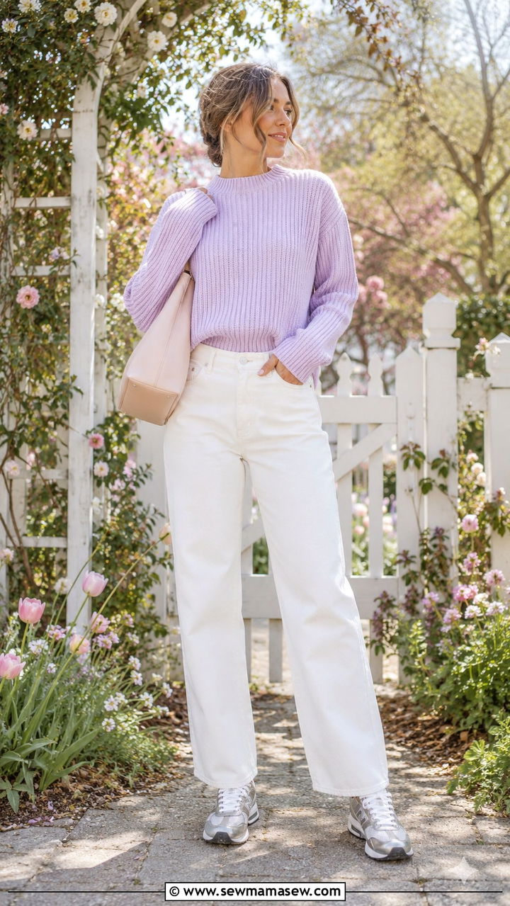 New Balance 1906R with white jeans and pastel knit - 30 How to style New Balance sneakers