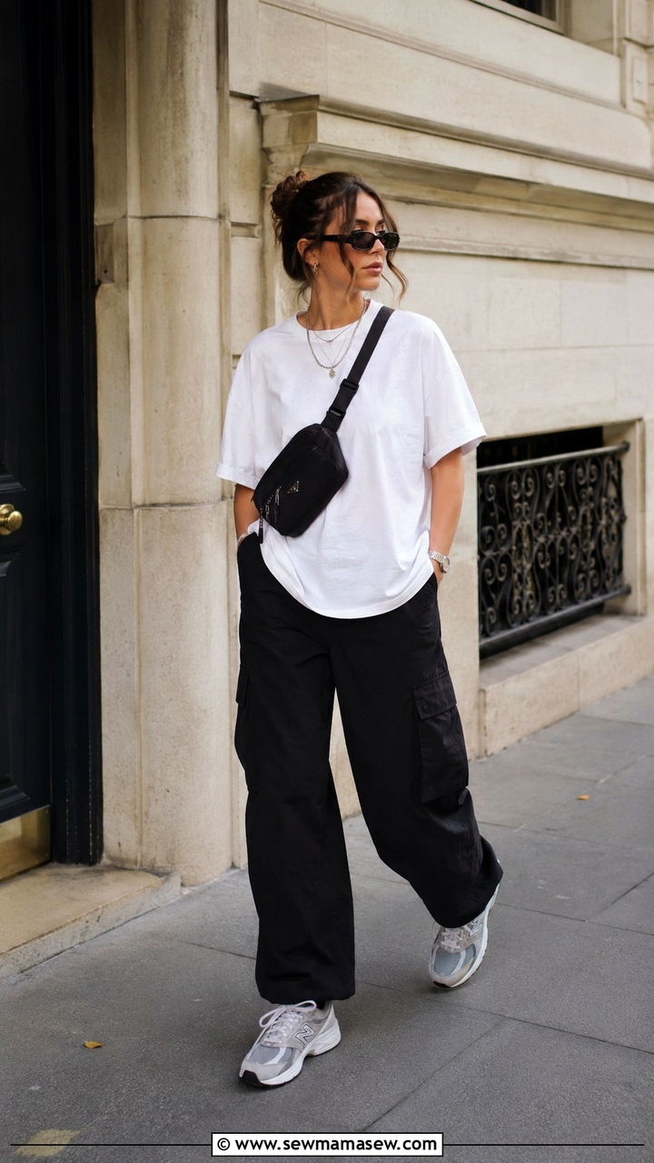 New Balance 2002R with Cargo Pants and Oversized Tee - 25 New Balance sneakers outfit ideas