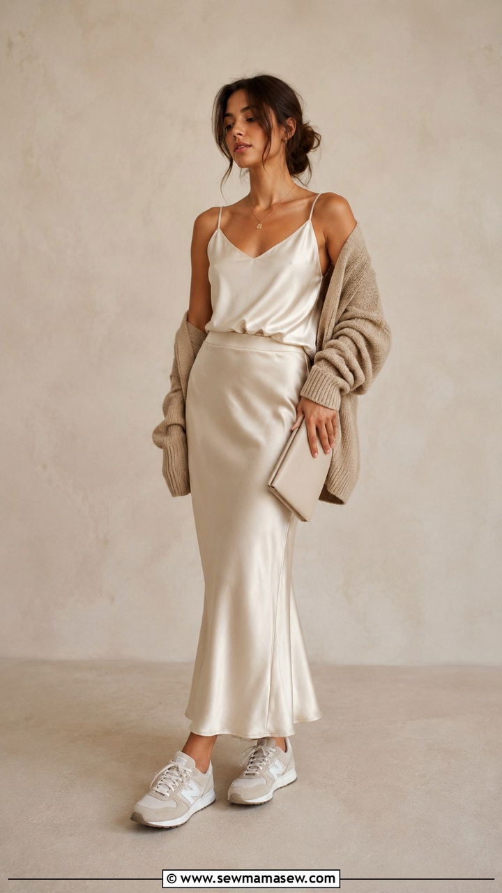 New Balance 204L with slip skirt and silk cami - 30 How to style New Balance sneakers