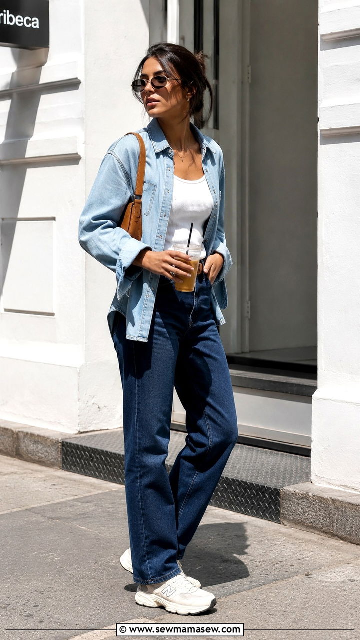 New Balance 530 Double Denim Outfit - 25 New Balance sneakers outfit ideas
