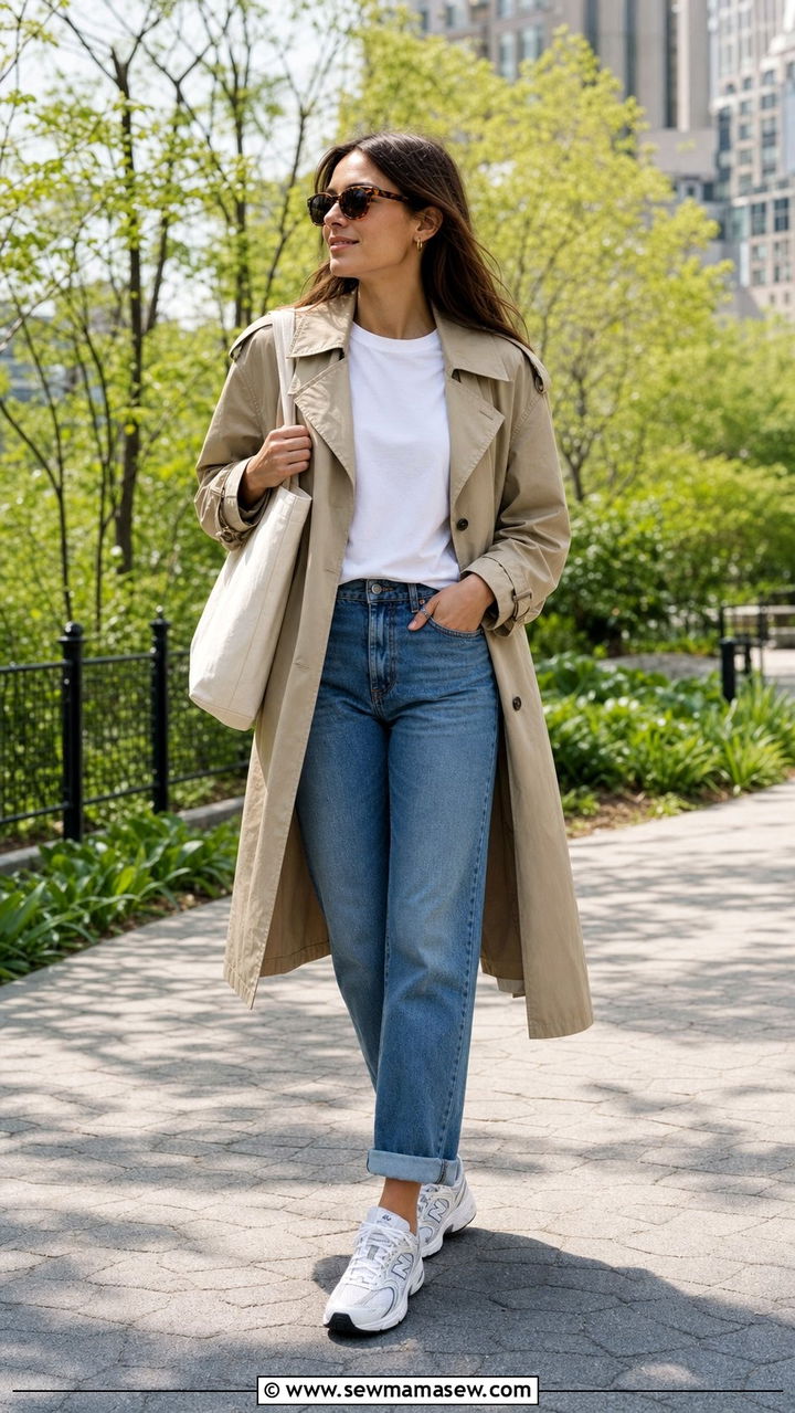 New Balance 530 outfit with straight leg jeans and white tee - 25 Sporty chic outfit ideas with New Balance 530